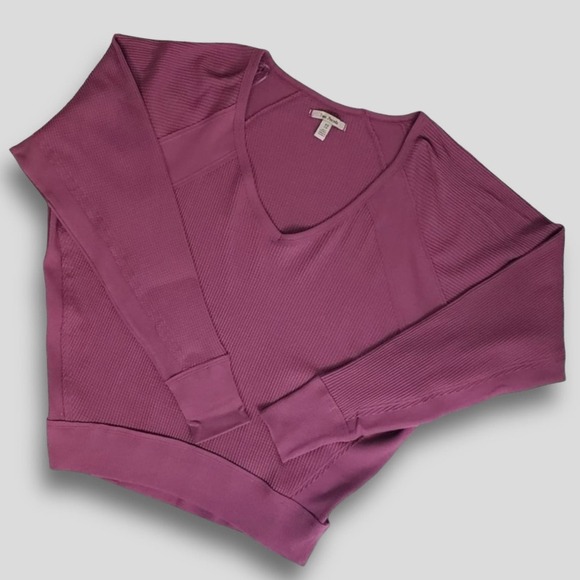 NWOT FREE PEOPLE SANTA CLARA WESTERN COTTON WAFFLE THERMAL MULBERRY M - Picture 2 of 7